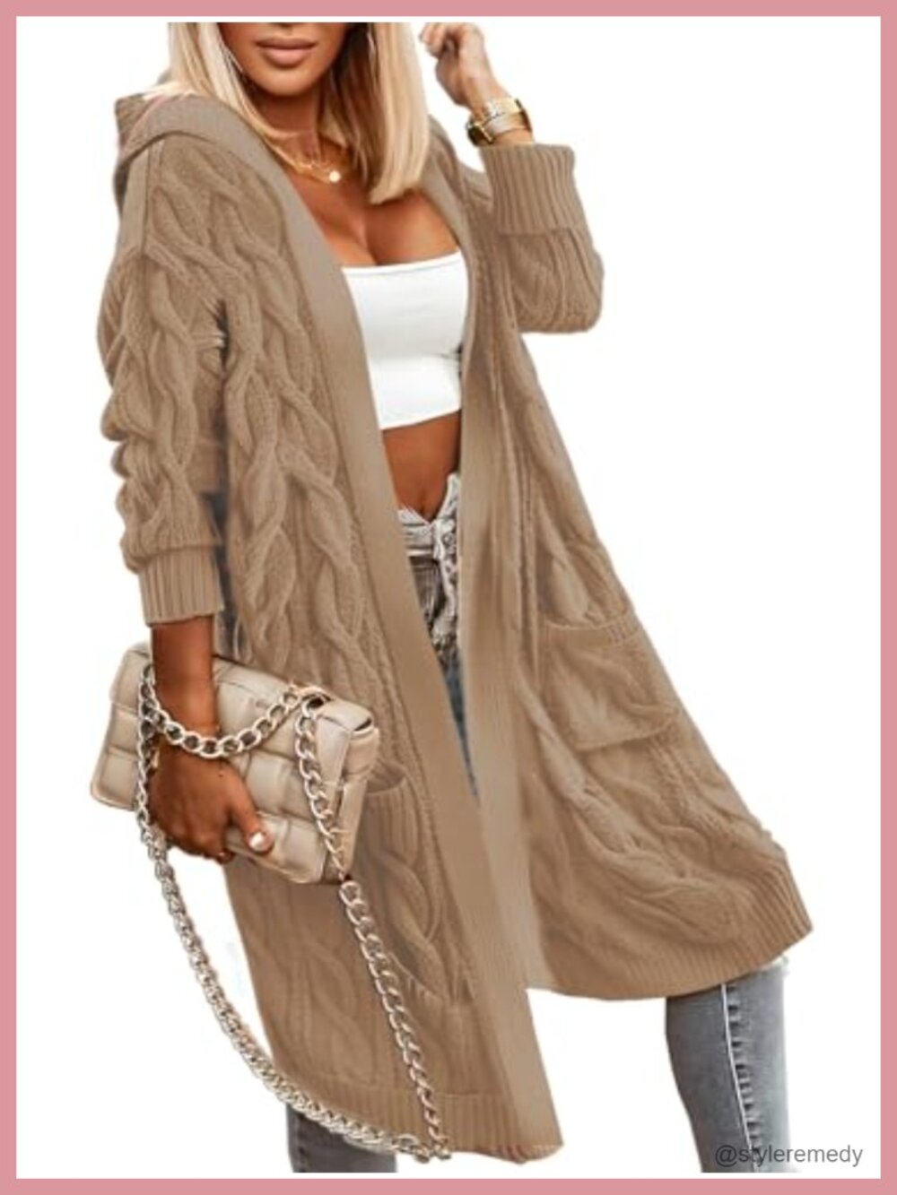 Oversized Cable Knit Hooded Cardigan Sweater Women Long Chunky Open Front Coat